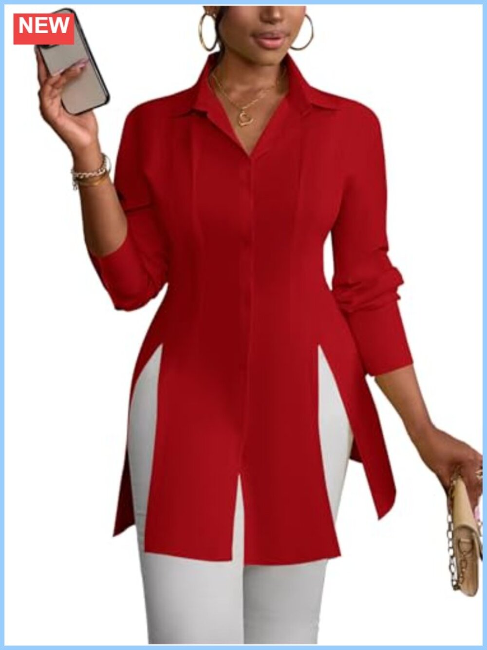 Collared Deep V Neck Button Down Mini Shirt Dress - Picture 4 of 6
